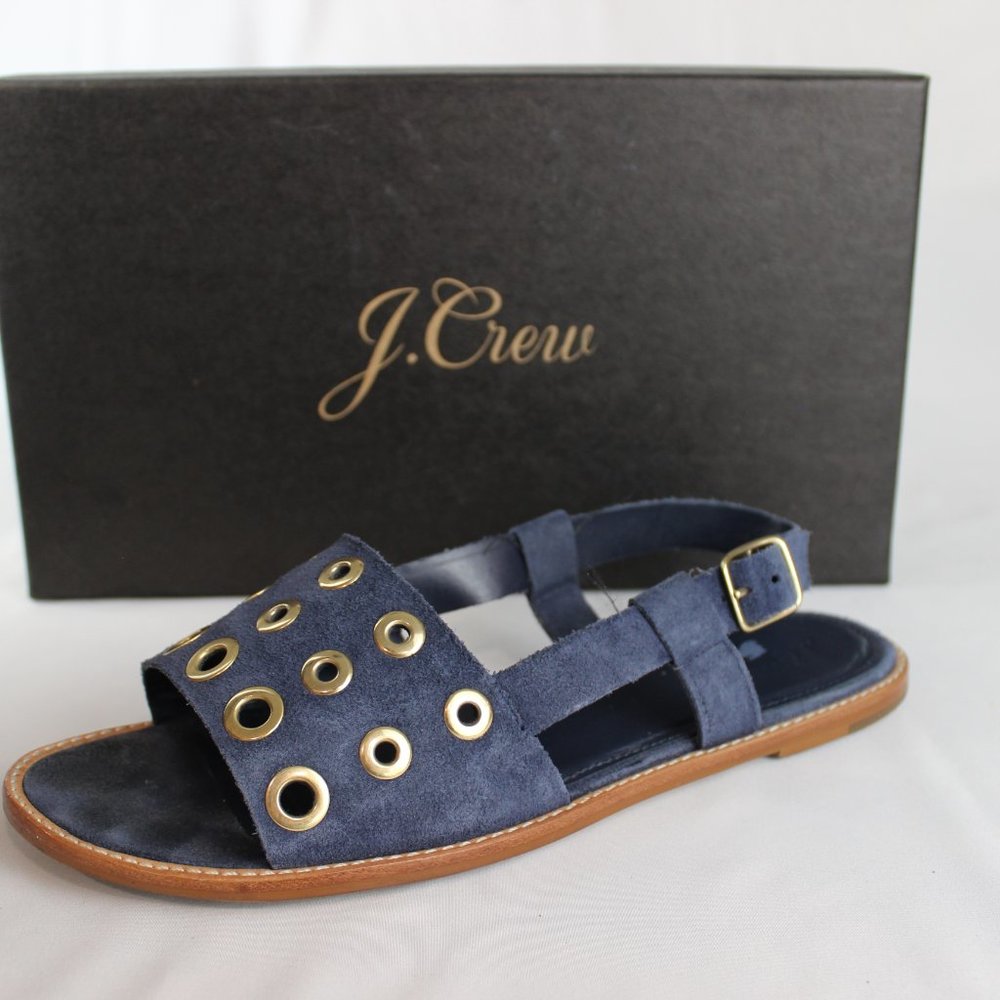 J. Crew Blue Suede Slingback Sandals with Gold Grommets - Picture 4 of 5